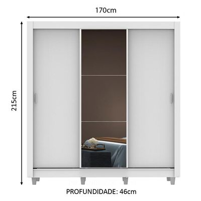 Guarda Roupa Casal Mônaco 3 Portas de Correr com Espelho