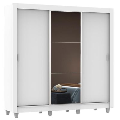 Guarda Roupa Casal Mônaco 3 Portas de Correr com Espelho