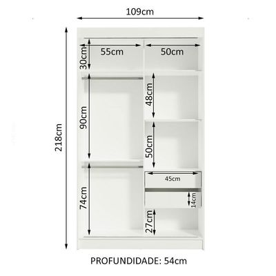 Guarda-roupa 2 Portas de Correr com Espelho 2 Gavetas Madesa