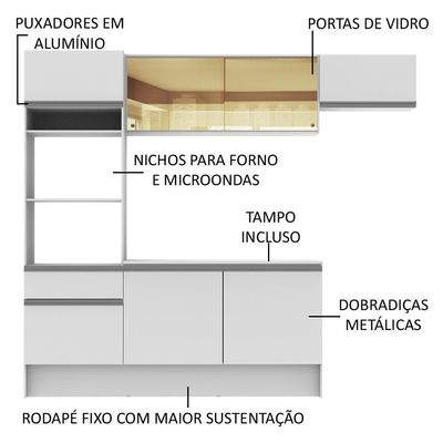 Cozinha Completa Diamante com Armário Balcão e Tampo Madesa