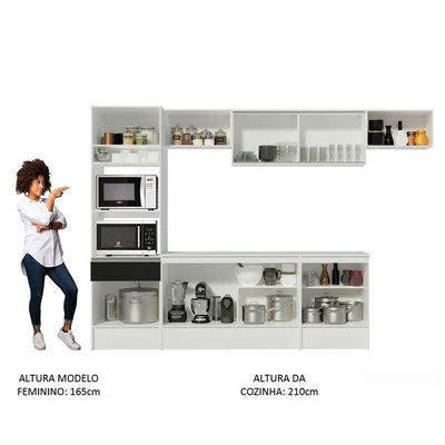 Armário De Cozinha Completa 300cm Branco preto