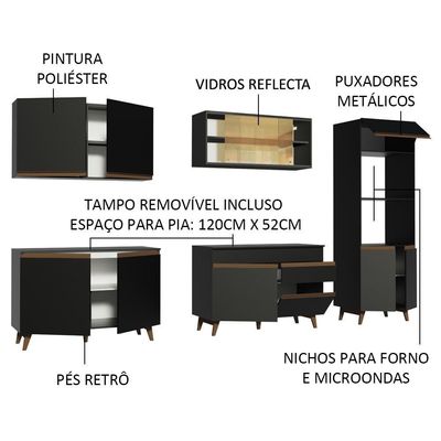 Cozinha Completa Reims com Armário e Balcão Preto Madesa