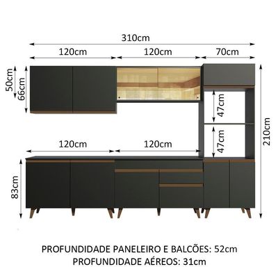 Cozinha Completa Reims com Armário e Balcão Preto Madesa