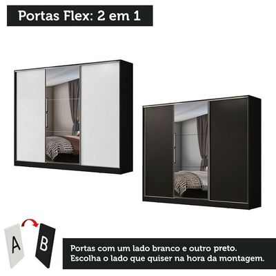 Guarda Roupa Madesa Zurique 3 Portas Correr com Espelho PeB