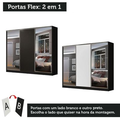 Guarda Roupa Madesa Zurique 3 Porta de Correr c/Espelhos PeB