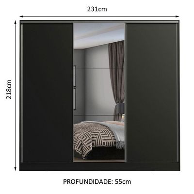 Guarda Roupa Casal Madesa Zurique 3 Portas Correr c/ Espelho