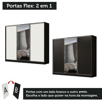Guarda Roupa Casal Madesa Zurique 3 Portas Correr c/ Espelho