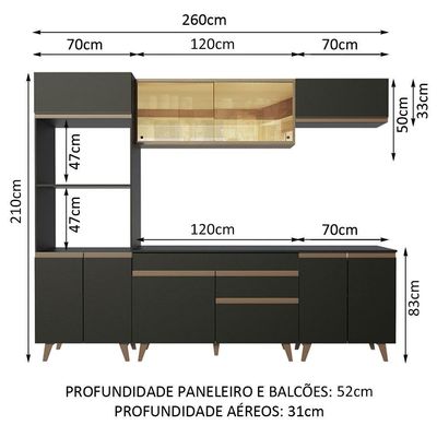 Armário de Cozinha Reims 260002 com Balcão Preto Rustic