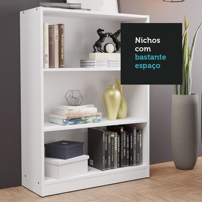 Estante Para Livros Home Sala Madesa Com 3 Nichos Branco