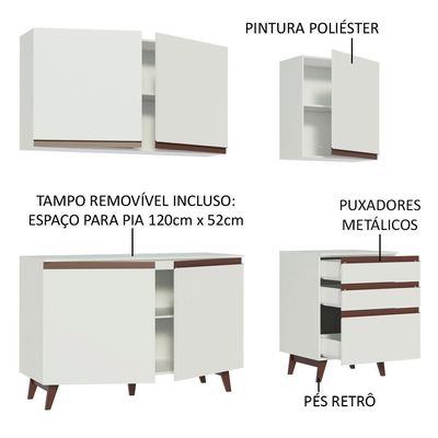 Armário de Cozinha com Balcão 5 Portas 3 Gavetas Branco