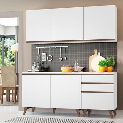 Armário de Cozinha com Balcão 5 Portas 3 Gavetas Branco