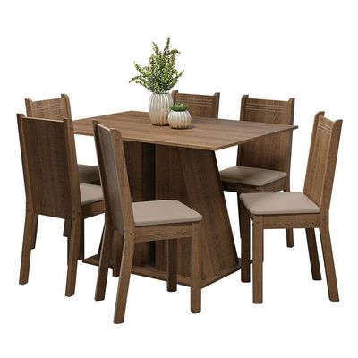 Conjunto Sala De Jantar Mesa Tampo De Madeira 6 Cadeiras Rustic/bege Sharon Madesa