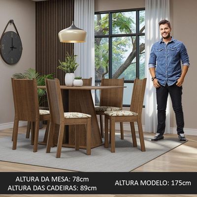 Conjunto Sala De Jantar Mesa Tampo De Madeira 6 Cadeiras Rustic/lírio Bege Sharon Madesa