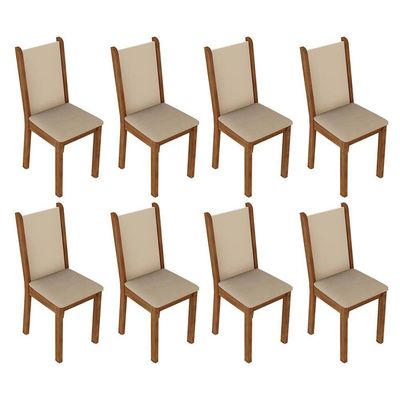 Conjunto Sala De Jantar Mesa Tampo De Madeira 8 Cadeiras Rustic/crema/bege Marisa Madesa