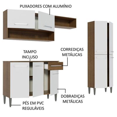 Armário de Cozinha Compacta Emilly Pop com Balcão Branco
