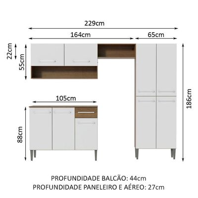Armário de Cozinha Compacta Emilly Pop com Balcão Branco
