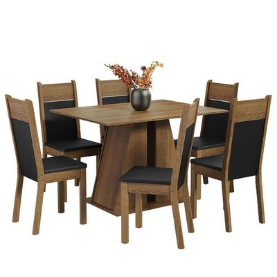 Conjunto Sala De Jantar Mesa Tampo De Madeira 6 Cadeiras Rustic/preto Beverly Madesa Rustic/preto