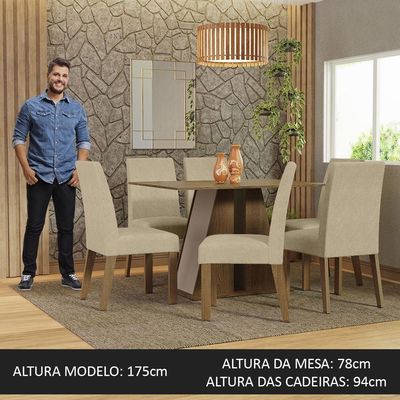 Conjunto Sala De Jantar Mesa Tampo De Madeira 6 Cadeiras Rustic/crema/imperial Cheryl Madesa