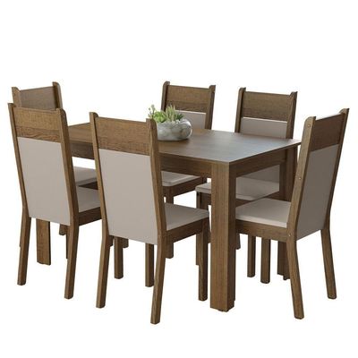 Conjunto Sala De Jantar Mesa Tampo De Madeira 6 Cadeiras Rustic/crema/bege Bahamas Madesa