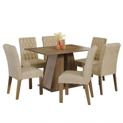 Conjunto Sala De Jantar Mesa Tampo De Madeira 6 Cadeiras Rustic/crema/imperial Fabiana Madesa