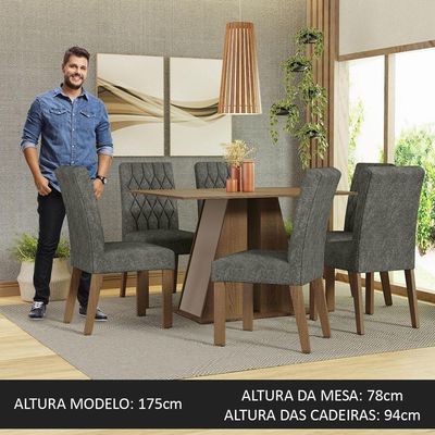 Conjunto Sala De Jantar Mesa Tampo De Madeira 6 Cadeiras Rustic/crema/silver Fabiana Madesa