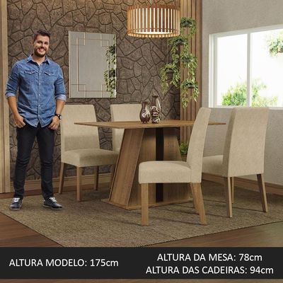 Conjunto Sala De Jantar Mesa Tampo De Madeira 4 Cadeiras Rustic/imperial Agnes Madesa