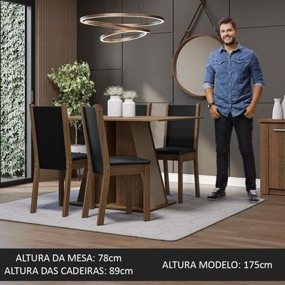 Conjunto Sala De Jantar Mesa Tampo De Madeira 4 Cadeiras Rustic/crema/preto Sophie Madesa