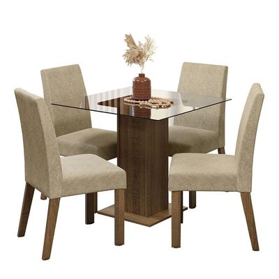 Conjunto Sala De Jantar Mesa Tampo De Vidro 4 Cadeiras