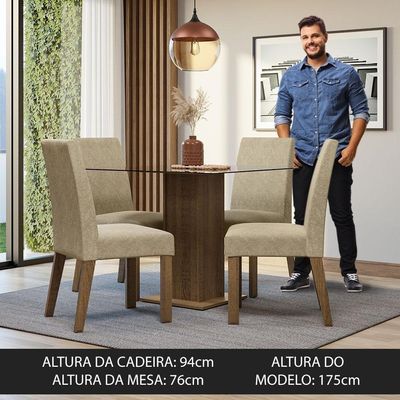 Conjunto Sala De Jantar Mesa Tampo De Vidro 4 Cadeiras