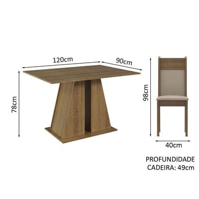 Conjunto Sala De Jantar Mesa Tampo De Madeira 4 Cadeiras Rustic/bege Angel Madesa
