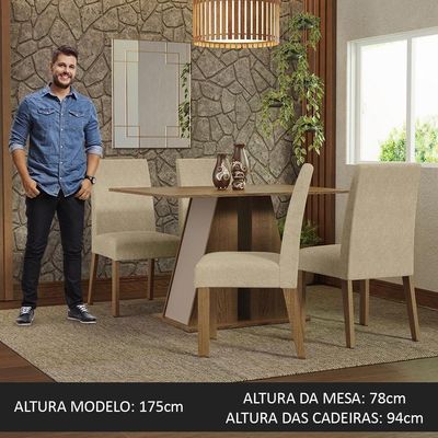Conjunto Sala De Jantar Mesa Tampo De Madeira 4 Cadeiras Rustic/crema/imperial Agnes Madesa