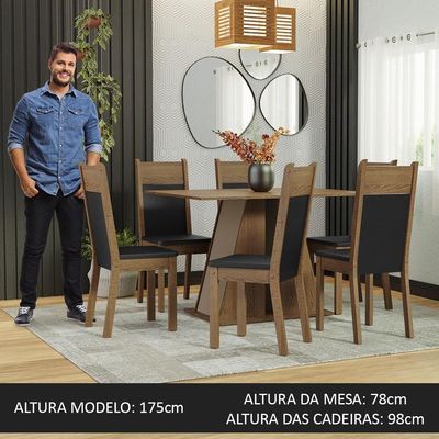 Conjunto Sala De Jantar Mesa Tampo De Madeira 6 Cadeiras Rustic/crema/preto Beverly Madesa