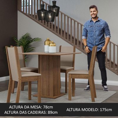 Conjunto Sala De Jantar Mesa Tampo De Madeira 4 Cadeiras Rustic/crema/sintético Bege Briana Madesa