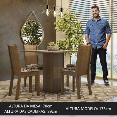Conjunto Sala De Jantar Mesa Tampo De Vidro 4 Cadeiras Rustic/crema/bege Marrom