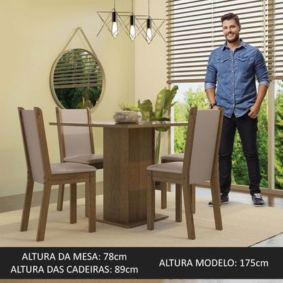 Conjunto Sala De Jantar Mesa Tampo De Vidro 4 Cadeiras Rustic/crema/bege Tifani