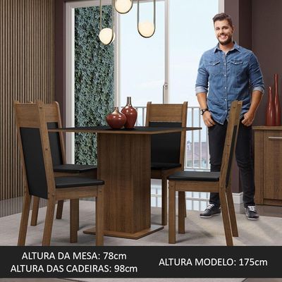Conjunto Sala De Jantar Mesa Tampo De Madeira 4 Cadeiras Rustic/preto Claire Madesa Rustic/preto