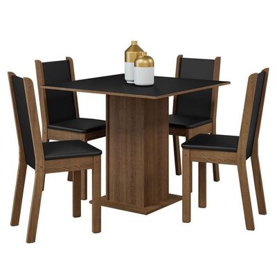Conjunto Sala De Jantar Mesa Tampo De Madeira 4 Cadeiras Rustic/preto Briana Madesa Rustic/preto