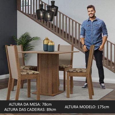 Conjunto Sala De Jantar Mesa Tampo De Madeira 4 Cadeiras Rustic/crema/bege Marrom Briana Madesa