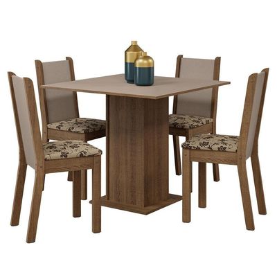 Conjunto Sala De Jantar Mesa Tampo De Madeira 4 Cadeiras Rustic/crema/bege Marrom Briana Madesa