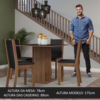 Conjunto Sala De Jantar Mesa Tampo De Madeira 4 Cadeiras Rustic/preto Briana Madesa Rustic/preto
