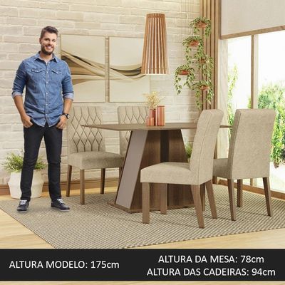 Conjunto Sala De Jantar Mesa Tampo De Madeira 4 Cadeiras Rustic/crema/imperial Gisele Madesa