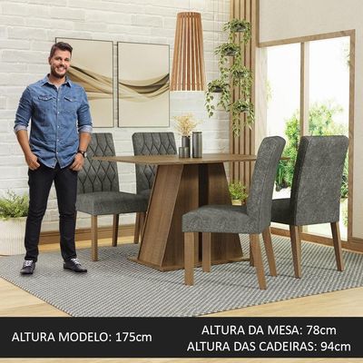 Conjunto Sala De Jantar Mesa Tampo De Madeira 4 Cadeiras Rustic/silver Gisele Madesa Rustic/silver