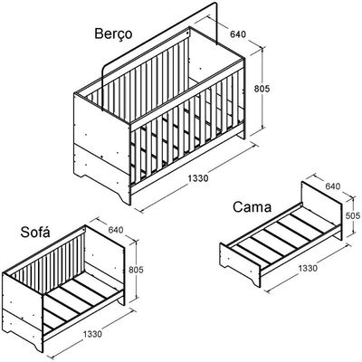 Berço Multifuncional 3x1 Bbi-51 Branco Ditália