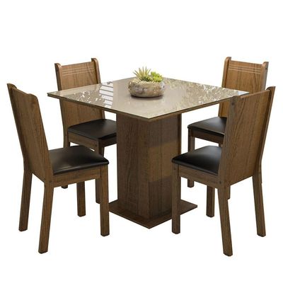 Conjunto Sala De Jantar Mesa Tampo De Vidro 4 Cadeiras Rustic/crema/preto