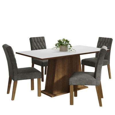 Conjunto Sala De Jantar Mesa Tampo De Madeira 4 Cadeiras