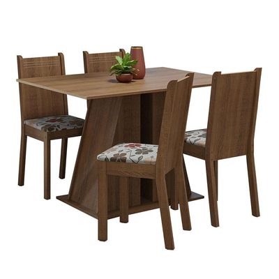Conjunto Sala De Jantar Mesa Tampo De Madeira 4 Cadeiras Rustic/hibiscos Marilyn Madesa