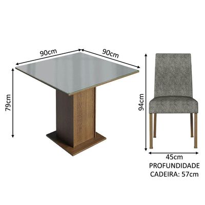 Conj. Mesa Tampo De Vidro 4 Cadeiras Rustic/Cinza/silver