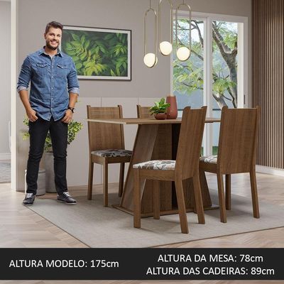Conjunto Sala De Jantar Mesa Tampo De Madeira 4 Cadeiras Rustic/hibiscos Marilyn Madesa