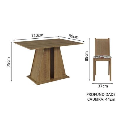 Conjunto Sala De Jantar Mesa Tampo De Madeira 4 Cadeiras Rustic/hibiscos Marilyn Madesa