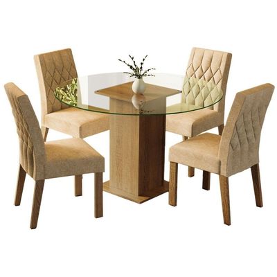 Conj. Mesa Tampo De Vidro Com 4 Cadeiras Rustic/Imperial